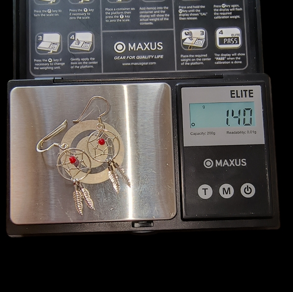 Red Coral & Sterling Silver Dreamcatcher Dangle Earrings - Picture 7 of 8